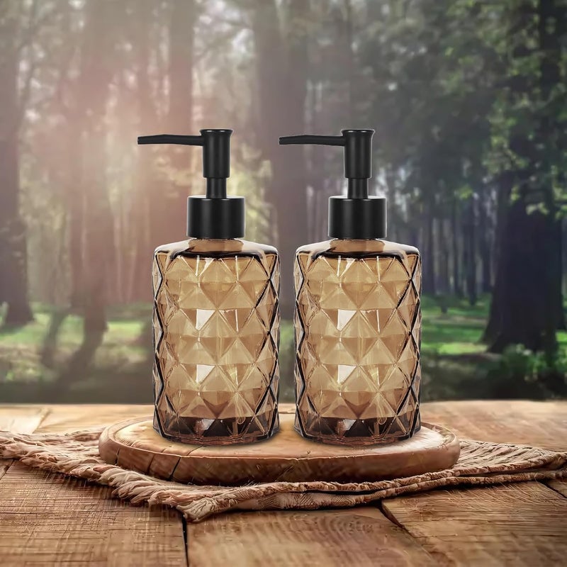 Ulable Dark Brown Glass Soap Dispenser with Pump, 12oz Diamond Design Hand Soap Dispenser, Refillable Lotion Dispenser & Dish Dispenser, Bathroom Dispenser for Dishwashing Liquid, Shower Gel - Image 4